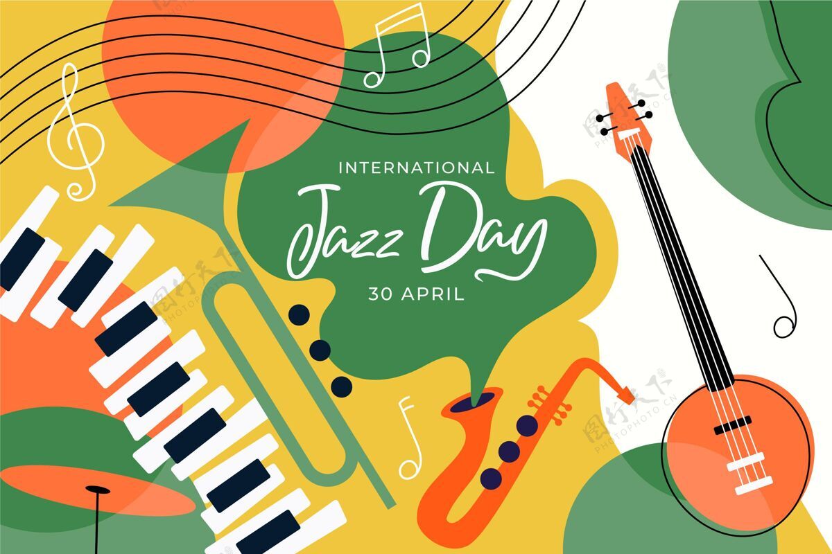 活动国际爵士乐日乐器插画爵士乐庆典平面