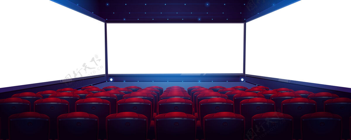 房间电影院 有白色屏幕和一排排红色座位的电影院大厅划船空表演