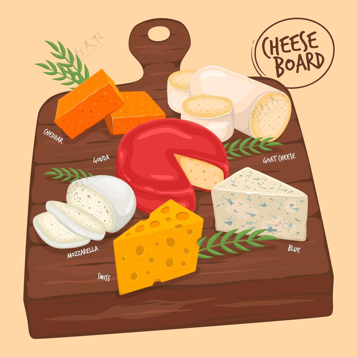 食物手绘奶酪板插图奶酪板奶酪烹饪