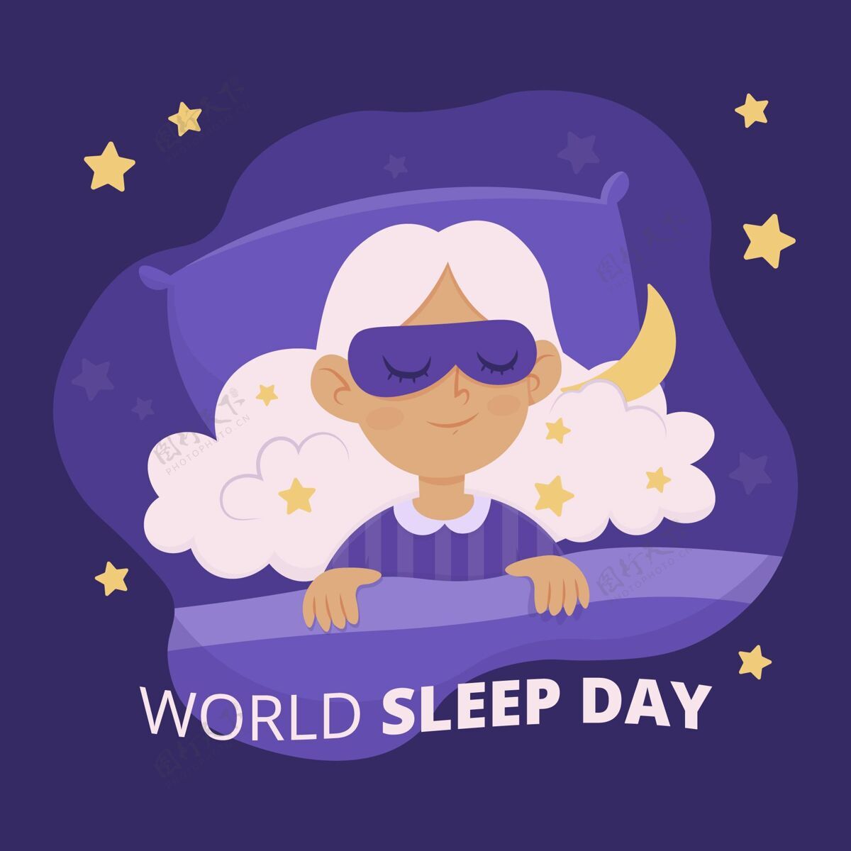 白天睡眠手绘世界睡眠日插图与女人枕头插画国际