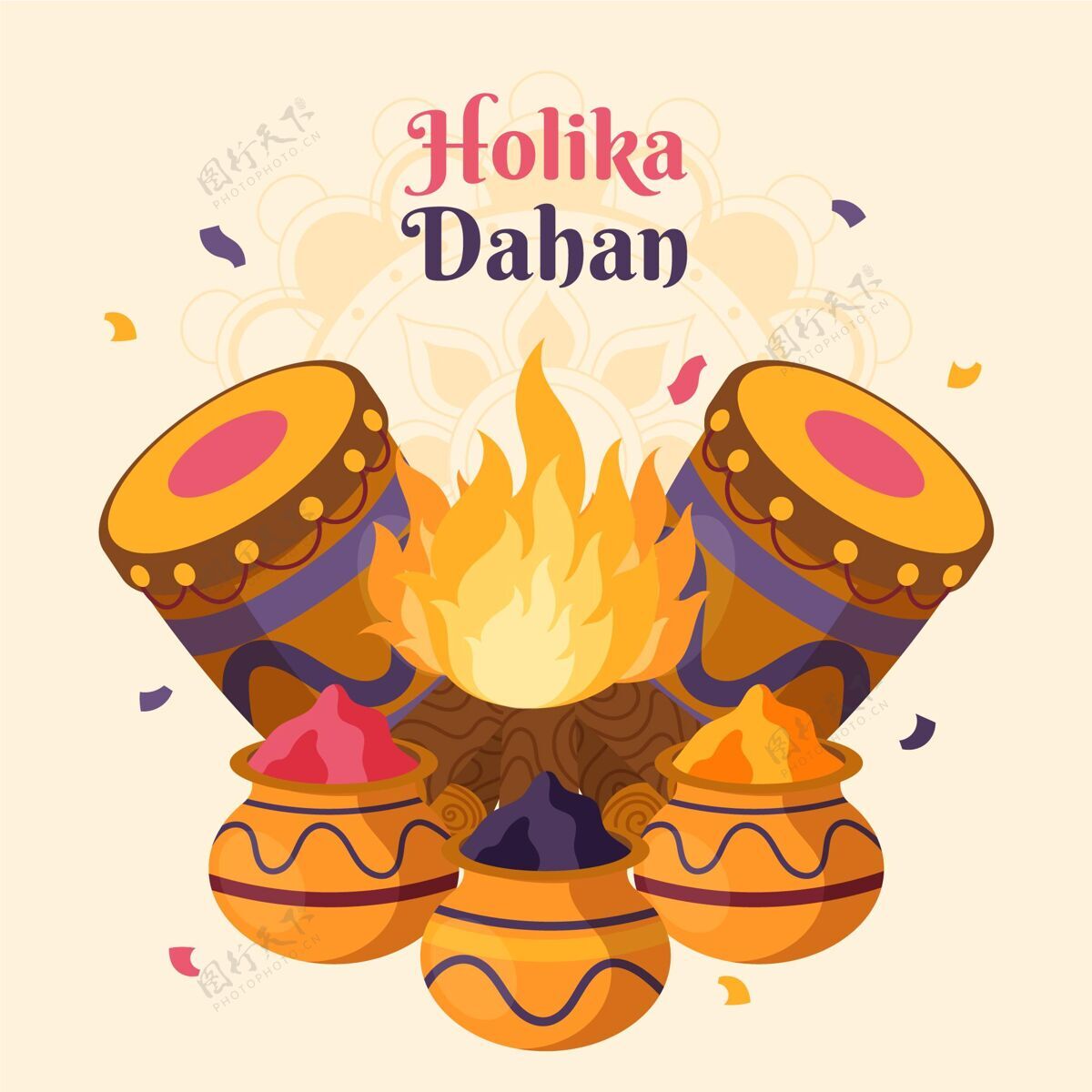 印度教平面霍利卡达汉插图宗教多彩庆祝