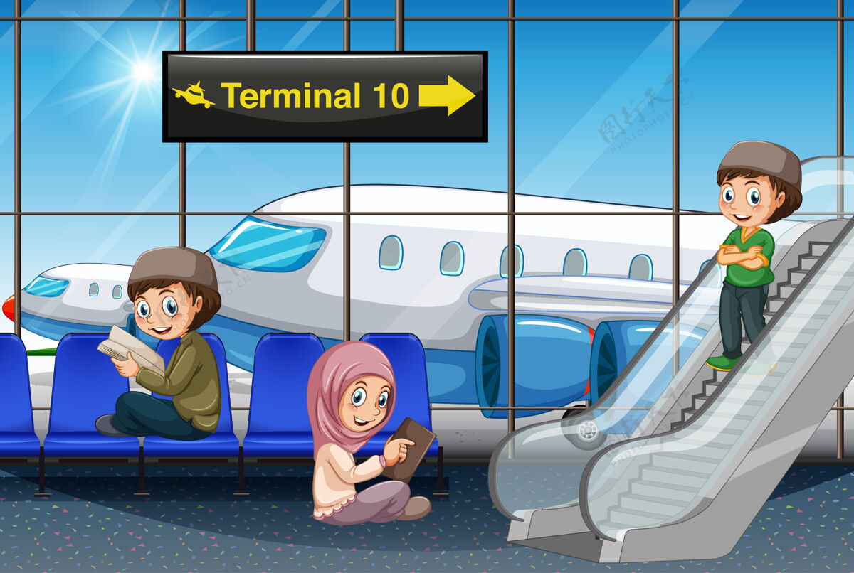 大门机场的穆斯林旅客穆斯林情感图形
