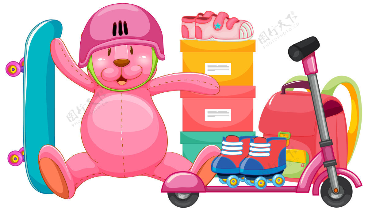 软一套卡通风格的粉红色玩具女孩溜冰卡通