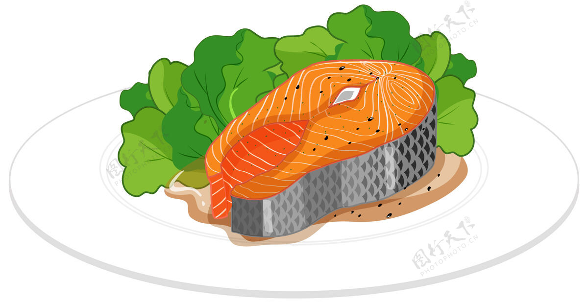 卡通白底三文鱼排空白菜单鲑鱼