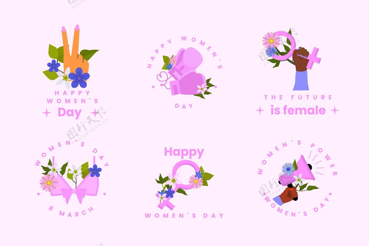 节日国际妇女节标签平面设计全球收藏
