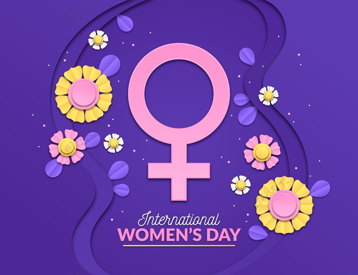 插图国际妇女节插画与鲜花和女性象征国际妇女节女性符号现实