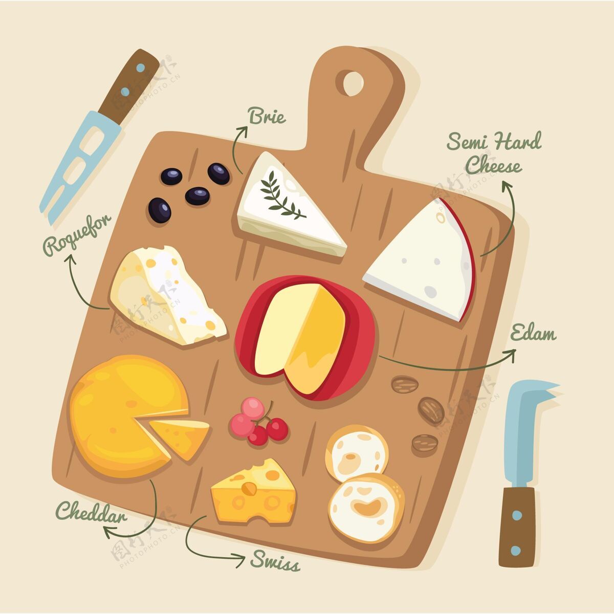 厨房手绘奶酪板插图饮食美味美味