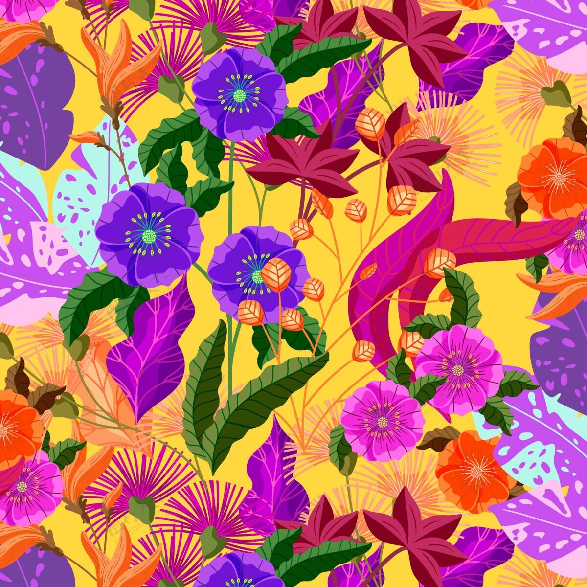 叶丰富多彩的异域花卉图案图案植物植物