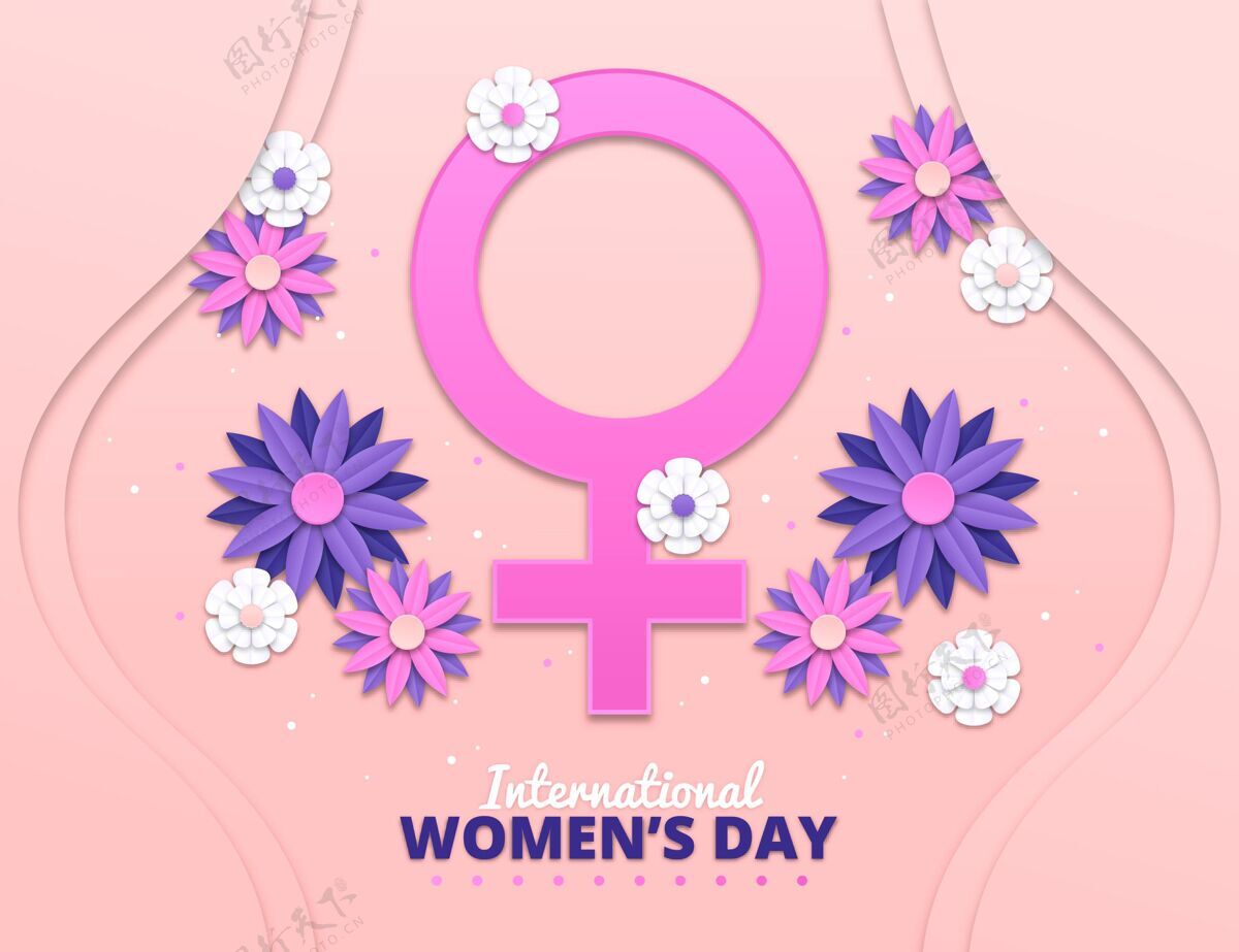纸样式现实的国际妇女节插画与花卉和女性象征女性世界各地庆祝