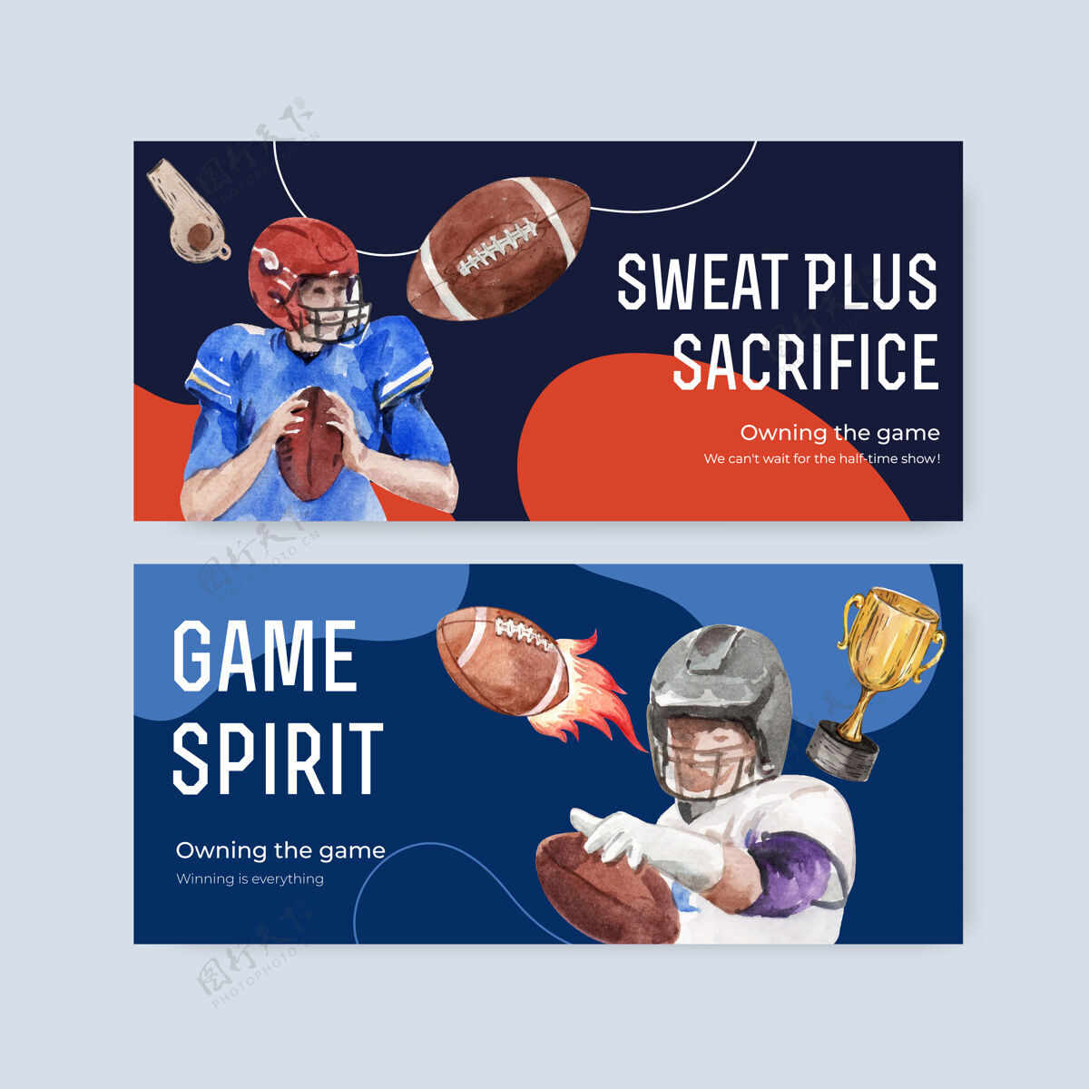 强壮广告牌模板与超级碗体育概念设计广告和营销水彩矢量插图美国人运动员运动员
