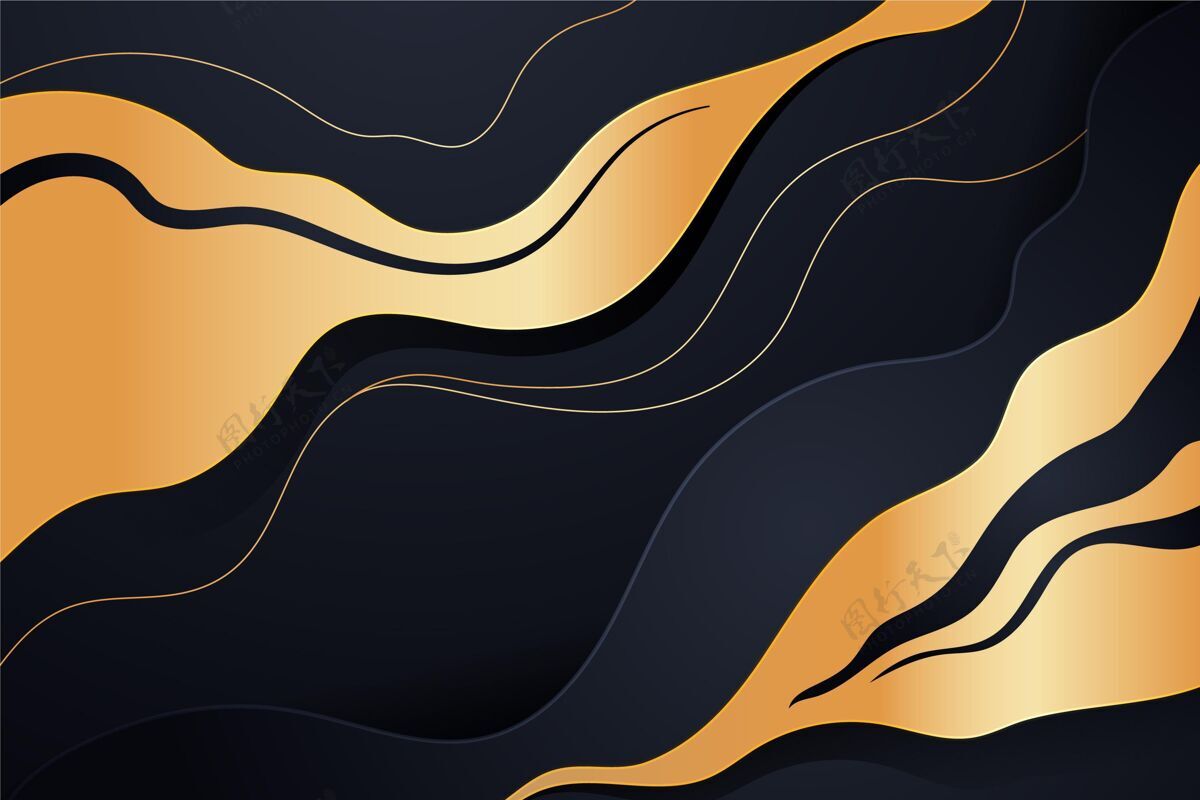 精细平滑的金色波浪背景卷曲金色抽象