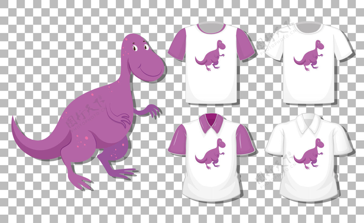 插图恐龙卡通人物与一套不同的衬衫隔离中性上衣马球