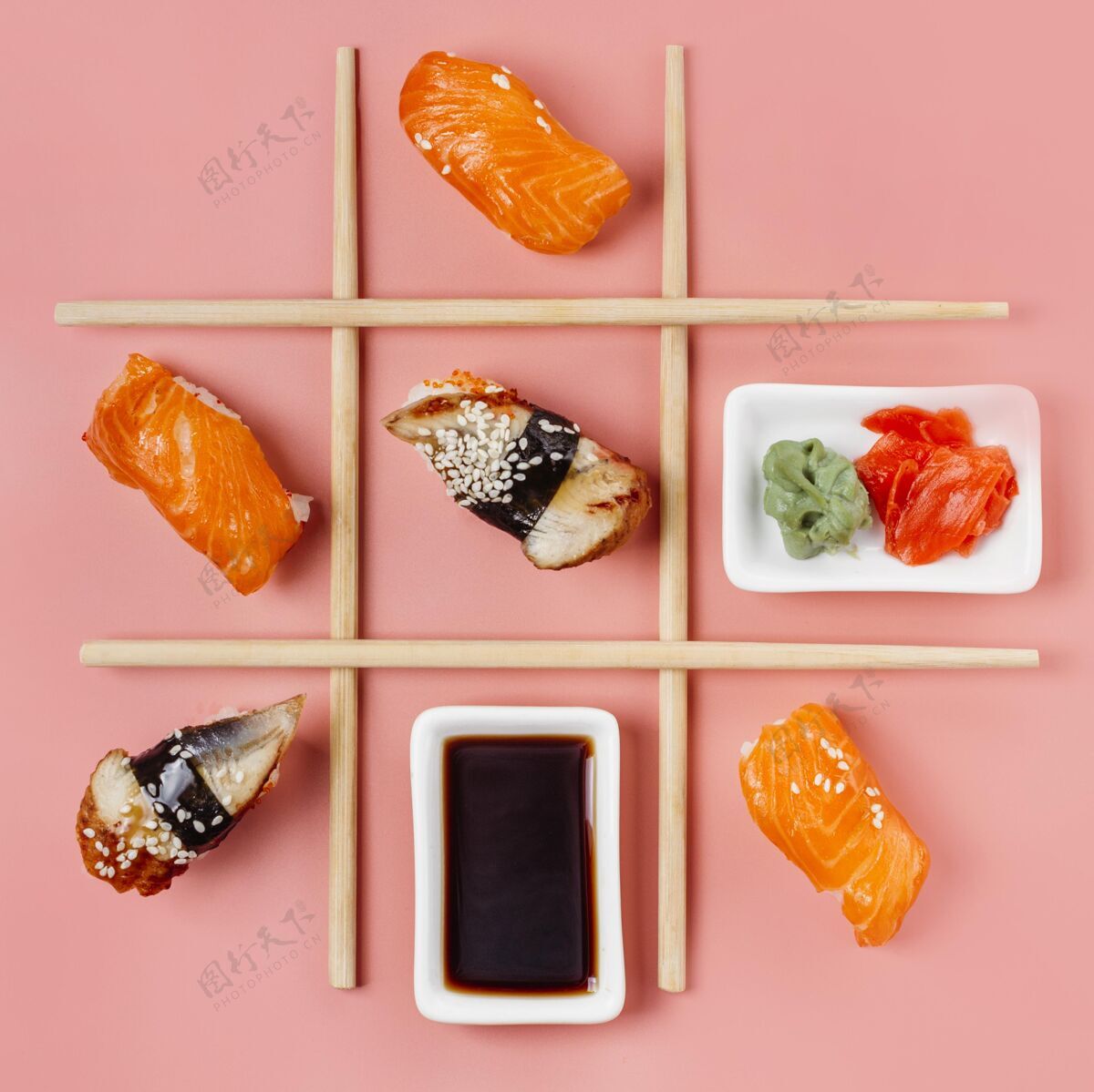 膳食俯瞰传统日本寿司布置分类菜肴餐厅