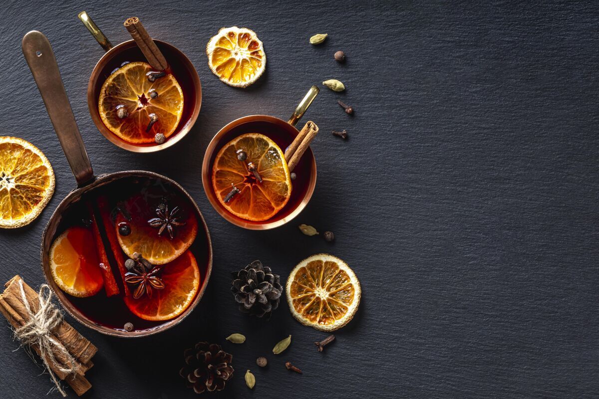 肉桂美味的葡萄酒概念与复制空间冬季橙子温暖
