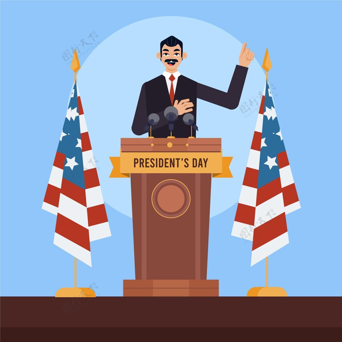 政府平面设计中的总统节概念美国节日总统