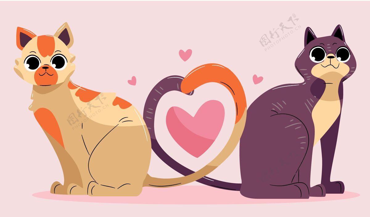 二月可爱的情人节动物情侣与猫圣人圣人情人节可爱