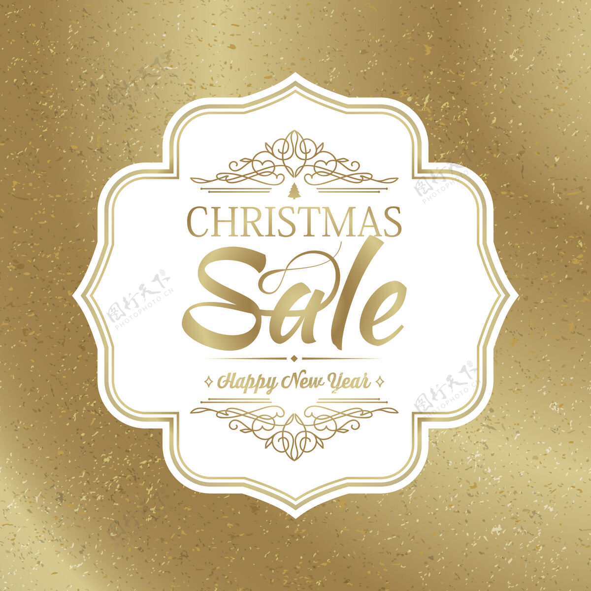 风格圣诞销售横幅与时尚的金色背景矢量插图白色设计框架金色商店邮寄