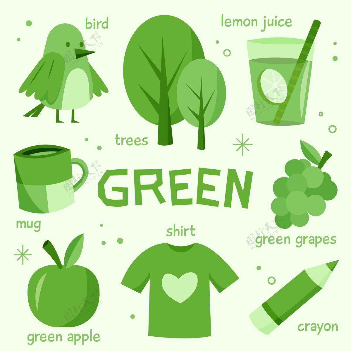 英语绿色和英语词汇集设置准备印刷词汇