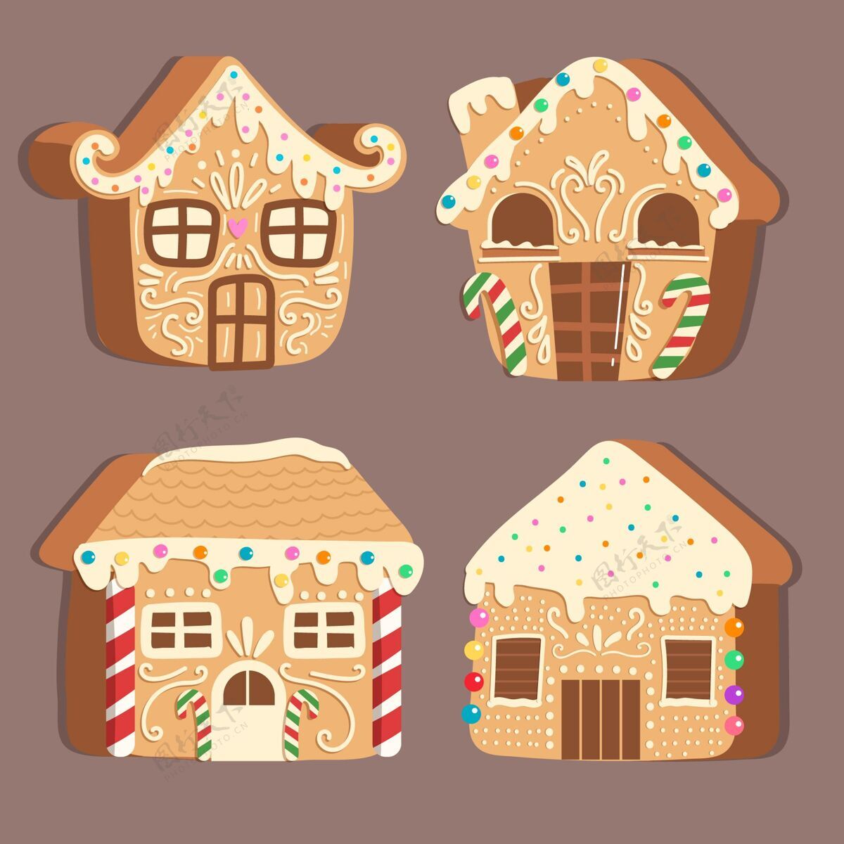 节日平面设计姜饼屋系列快乐十二月房子