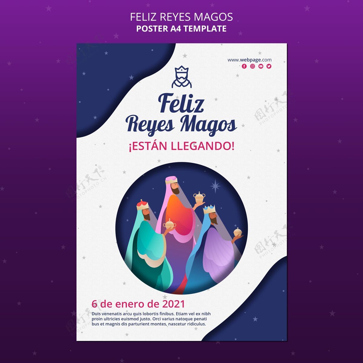 传单Felizreyesmagos模板传单节日传统庆典