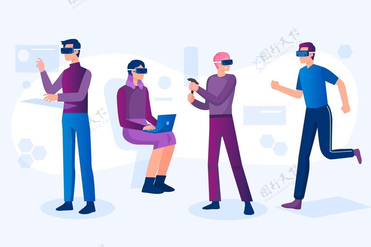 未来使用虚拟现实眼镜的人网络视觉眼镜