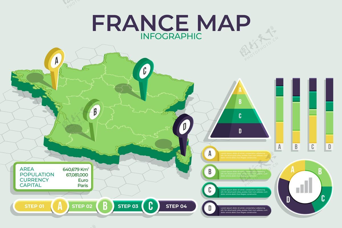 国家等距法国地图信息图等轴测数据信息